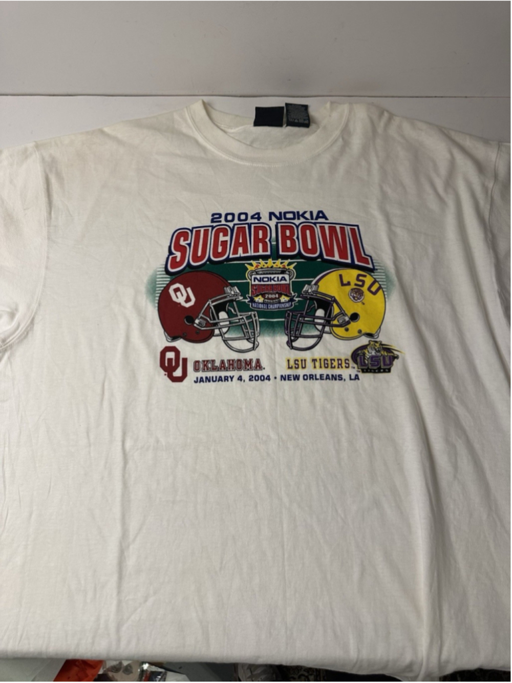 Vintage 2004 Sugar Bowl T Shirt Mens XXL White LSU Tigers vs Oklahoma Sooners NC